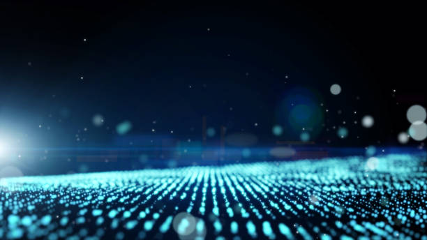 istock Dark blue abstract animation background with moving and flicker particles form. Backdrop of bokeh light ray effect. 969264788
