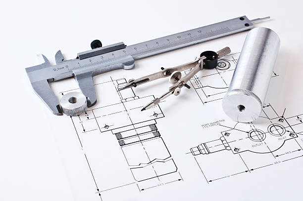 istock Mechanical drawing with calipers and a compass featured 96927590
