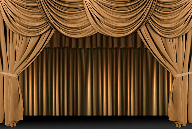 istock Gold Theater Stage Draped With Curtains 96928662