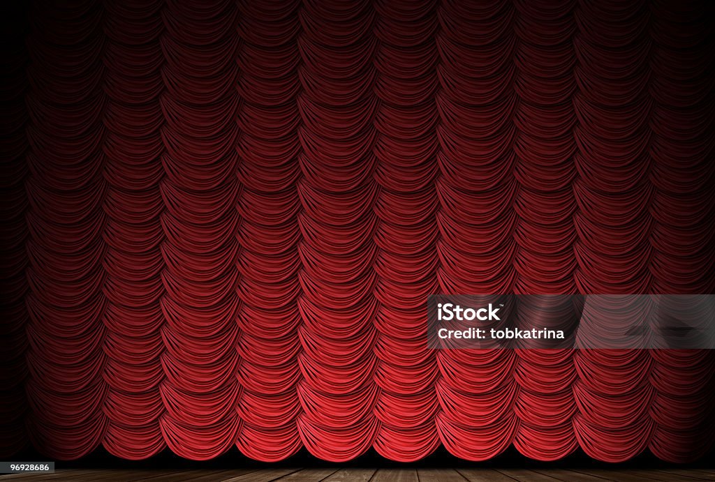 Red Swag Drapes With Spotlight  Curtain Stock Photo