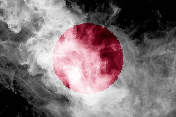 National flag of Japan from thick colored smoke on a black isolated background