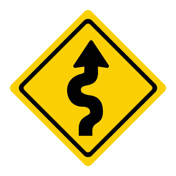 曲がりくねった道路交通標識 - road street sign slippery点のイラスト素材／クリップアート素材／マンガ素材／アイコン素材