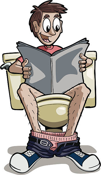 rano wskazano - toilet public restroom newspaper reading stock illustrations