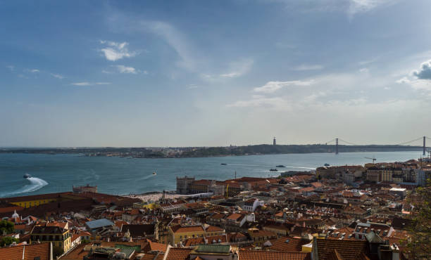 istock Top view of Lisbon where it meets the Tejo river 969333056