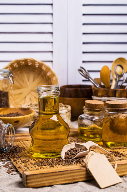 istock Traditional transparent flax oil 969342558