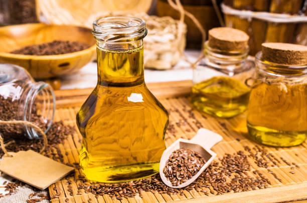istock Traditional transparent flax oil 969342702