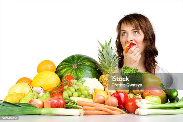 Woman Eating An Apple Stock Photo - Download Image Now - Adult, Apple - Fruit, Buying