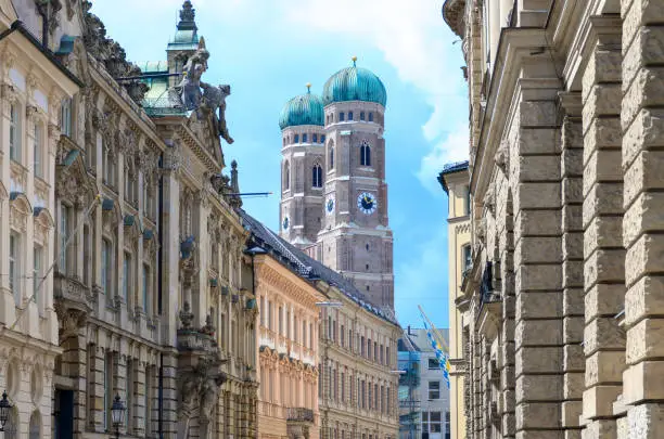 City view of the Frauenkirche in Munich near Marienplatz