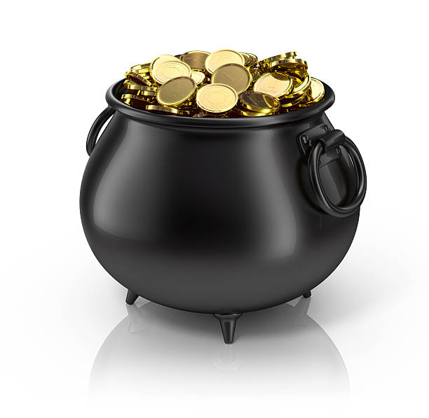 istock Black plastic pot filled with gold coins 96937400