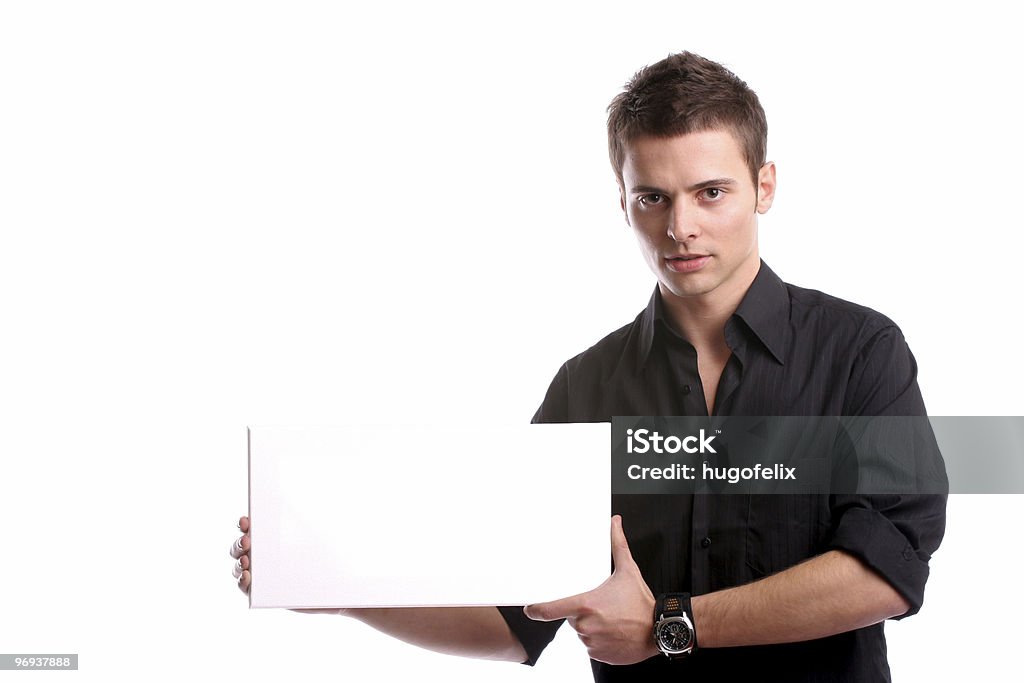 Un hombre de negocios con una tarjeta blanca vacía - Foto de stock de Adulto libre de derechos