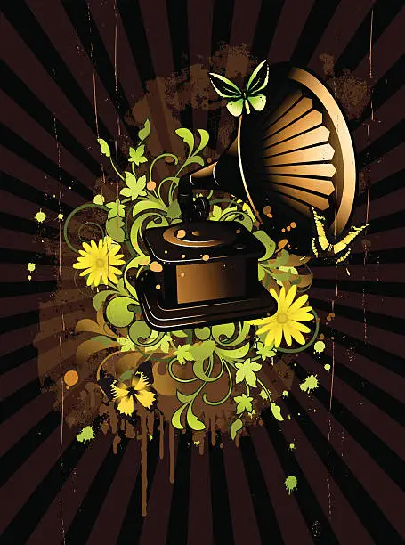 Vector illustration of Floral abstract with gramophone