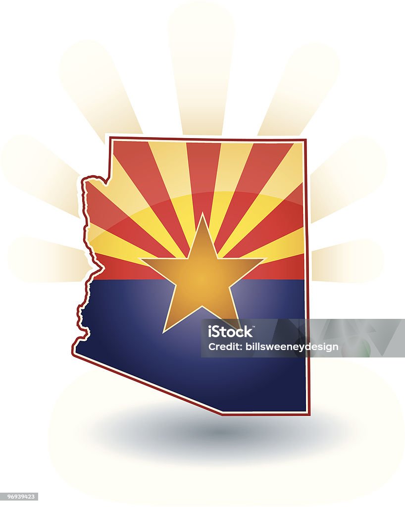 Arizona State com bandeira, feixes e sombra sol - Royalty-free Arizona arte vetorial