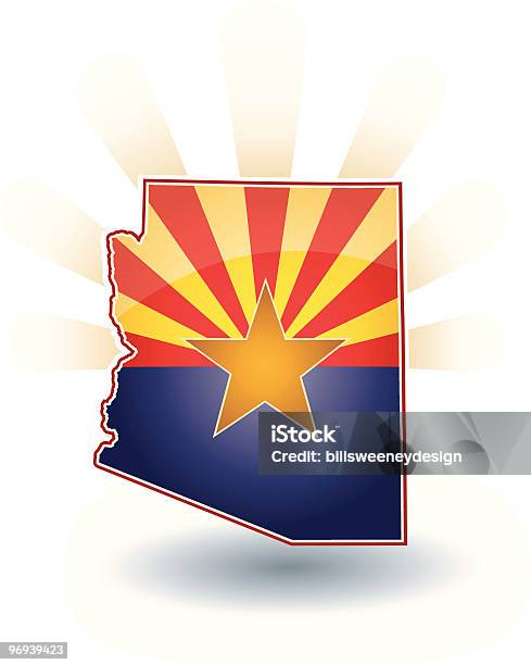 Arizona State Com Bandeira Feixes E Sombra Sol - Arte vetorial de stock e mais imagens de Arizona - Arizona, Formato de Estrela, Bandeira