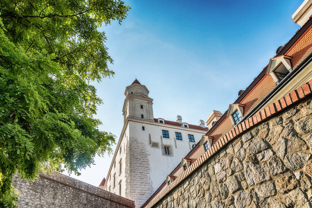 Bratislava, Slovakia May 24, 2018: View of the castle in Bratislava. Originally built in 9th century - 18th century. The castle of Bratislava aka Bratislavsky hrad, landmark and tourist attraction.