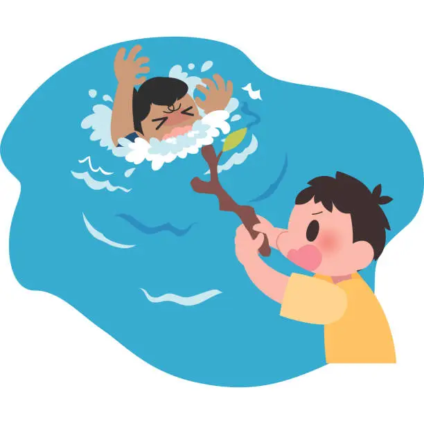 Vector illustration of Drowning man and man to the rescue