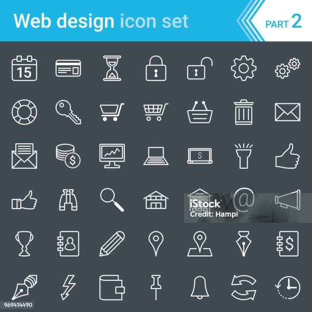 Modern Stroked Web Design Seo And Development Icons Isolated On Dark Background Stock Illustration - Download Image Now