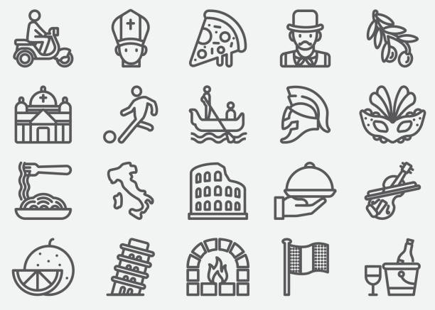 Italian Culture Line Icons Italian Culture Line Icons italy stock illustrations
