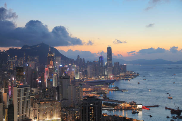 istock Hong Kong city with twilight sky at sunset 969431354