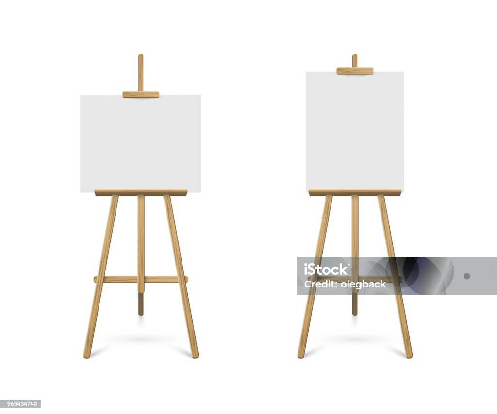 Easels with horizontal and vertical paper sheets. Vector realistic design elements. Easel stock vector