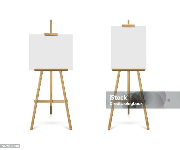 Easels With Horizontal And Vertical Paper Sheets Vector Realistic Design Elements Stock Illustration - Download Image Now
