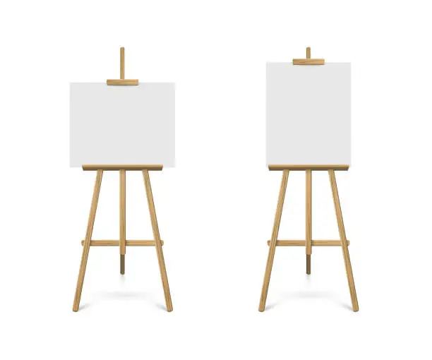 Vector illustration of Easels with horizontal and vertical paper sheets. Vector realistic design elements.