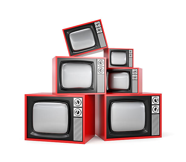 istock Stacked red retro TV on blank background 96943537