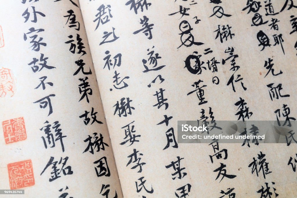 Chinese pictograph, calligraphy tablet of Huang Tingjian Chinese pictograph, calligraphy tablet of Huang Tingjian, a famous calligrapher in Ancient Song Dynasty. The background of Chinese cultural elements. Chinese Script Stock Photo