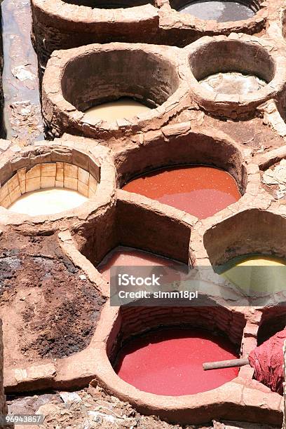 Tanks In Moroccan Tannery Stock Photo - Download Image Now - Arabic Script, Arabic Style, Color Image
