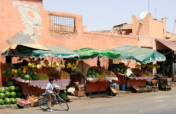 fruit market on a street in Marrakech, Morocco stock photo