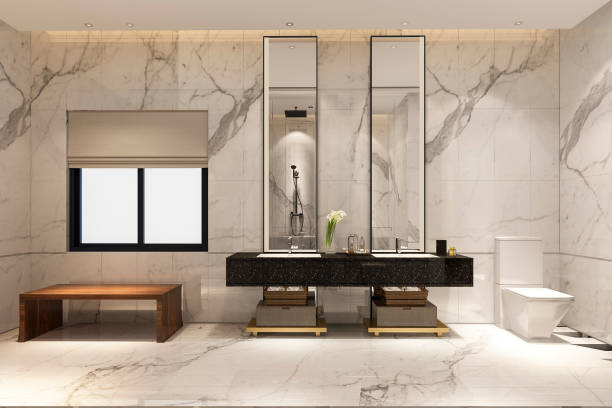 istock 3d rendering luxury modern design bathroom and toilet 969438700