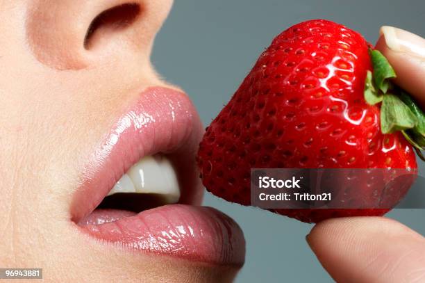 Strawberry Lips Stock Photo - Download Image Now - Adult, Color Image, Eating