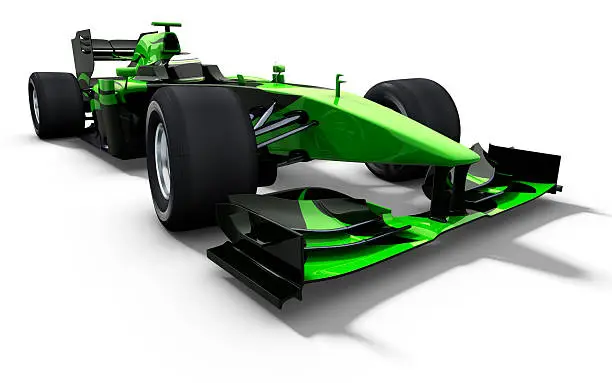 3d illustration/rendering of a green race car isolated on white - wide angle view - my own car design