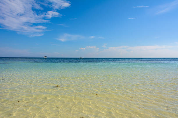istock Sea view from tropical beach and sunny sky. Exotic ocean beach. 969444796