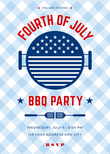 Fourth of July BBQ Party Invitation - Illustration