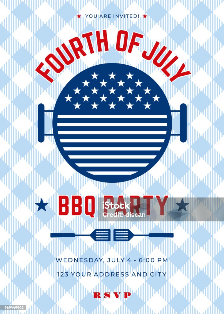 Fourth of July BBQ Party Invitation - Illustration Barbecue - Social Gathering stock vector