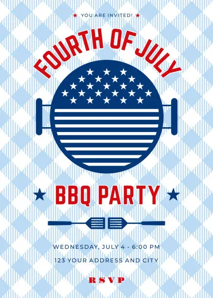 Vector illustration of Fourth of July BBQ Party Invitation - Illustration