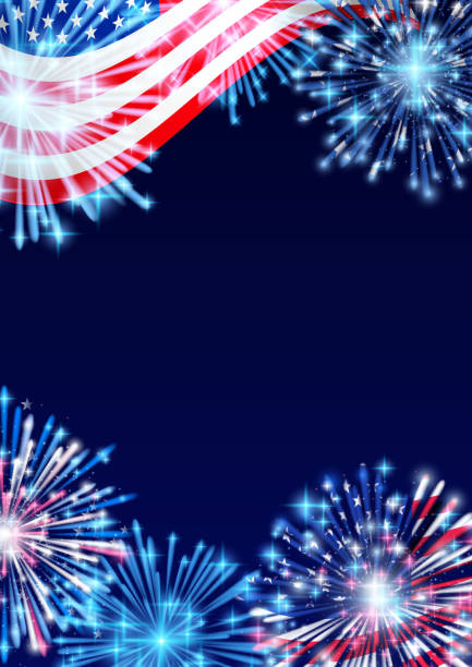 istock 4th of July, American Independence Day celebration Flyer, Banner, Template or Invitation design with National Flag and Sparkling Fireworks. 969452480