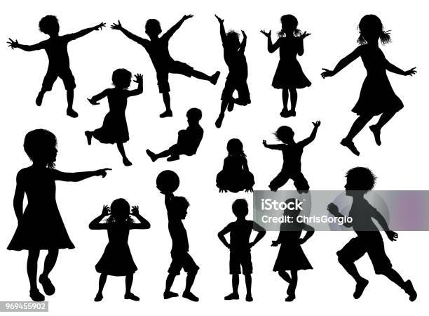 Children Silhouette Set Stock Illustration - Download Image Now - Child, In Silhouette, Offspring