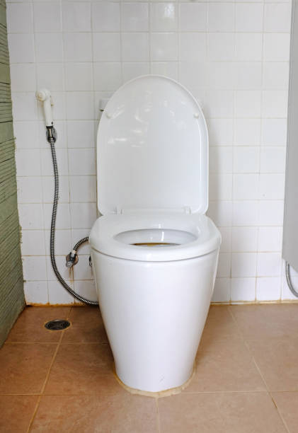 istock Toilet seat in bathroom. 969456048