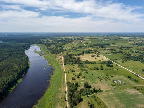istock drone image. aerial view of Daugava river, largest in Latvia 969461768
