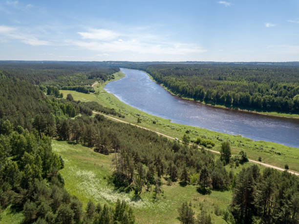istock drone image. aerial view of Daugava river, largest in Latvia 969464340