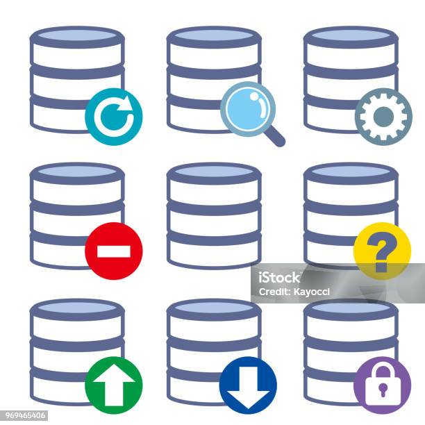 Database Icon Set Stock Illustration - Download Image Now - Accessibility, Archives, Arrow Symbol