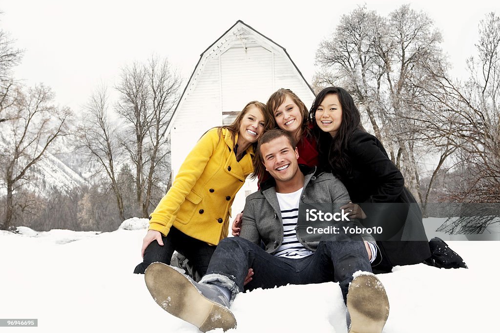 Young Friends Having Fun in Winter  February Stock Photo