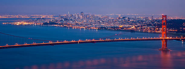 san francisco panorama - orange golden gate bridge tower suspension bridge stock-fotos und bilder