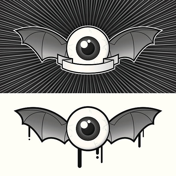 Eye with bat wings and banner - vector Eye with bat wings and banner - vector - zip: jpg (7600x7600) animal retina illustrations stock illustrations