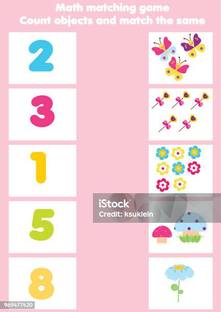 Matching Game Math Cartoon Math Educational Game For Children Matching Mathematics Activity ...