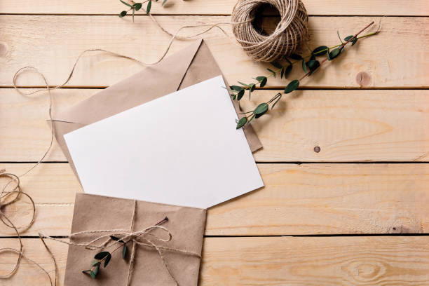 istock Top view of envelope and blank greeting card 969477994