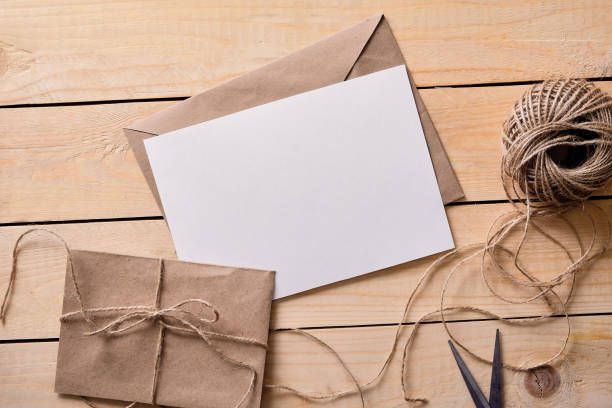 istock Top view of envelope and blank greeting card 969478098