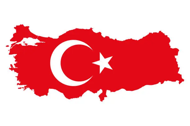 Vector illustration of Flag of Turkey, al bayrak, in country silhouette