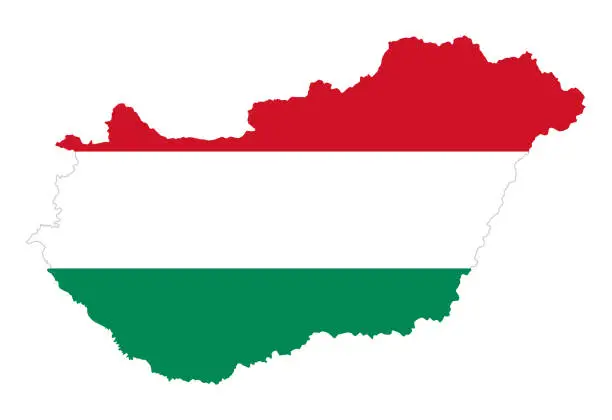 Vector illustration of Flag of Hungary in country silhouette
